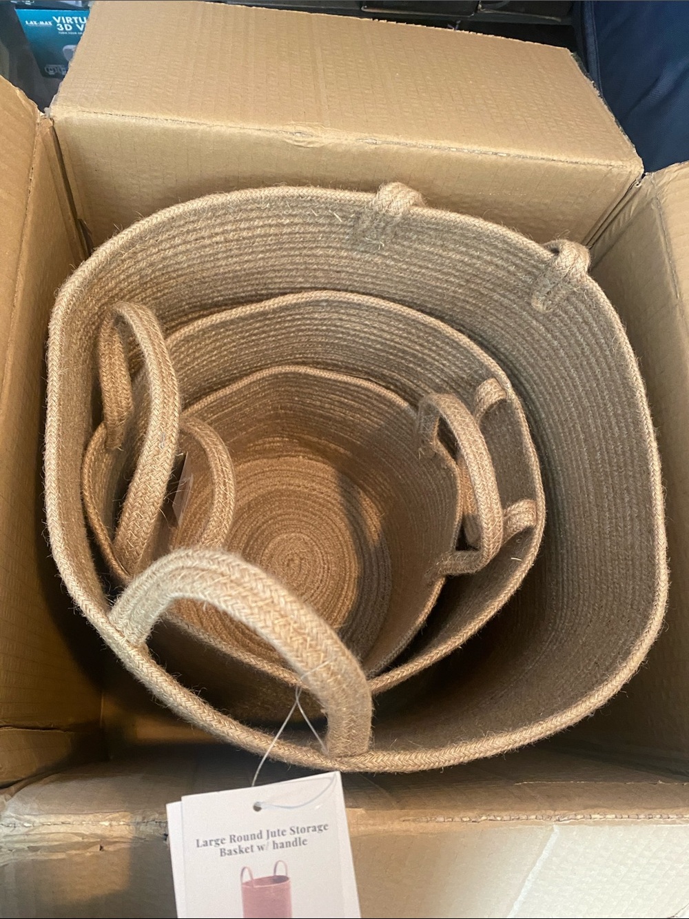 NIB Natural Woven Storage Baskets with Handles - Set of 3. Jute baskets - Picture 5 of 8